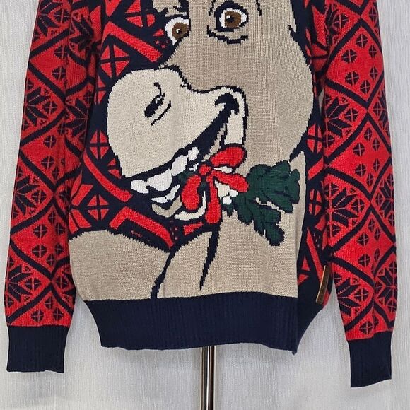 Tipsy Elves 2015 Shrek Donkey Navy Blue & Red Fair Isle Knit Christmas Sweater - Picture 3 of 13